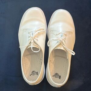 Doc Marten white oxfords with blush pink soles